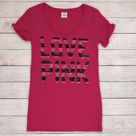 PINK Victoria’s Secret “Love Pink” Sequence t-shirt! - Picture 1 of 3
